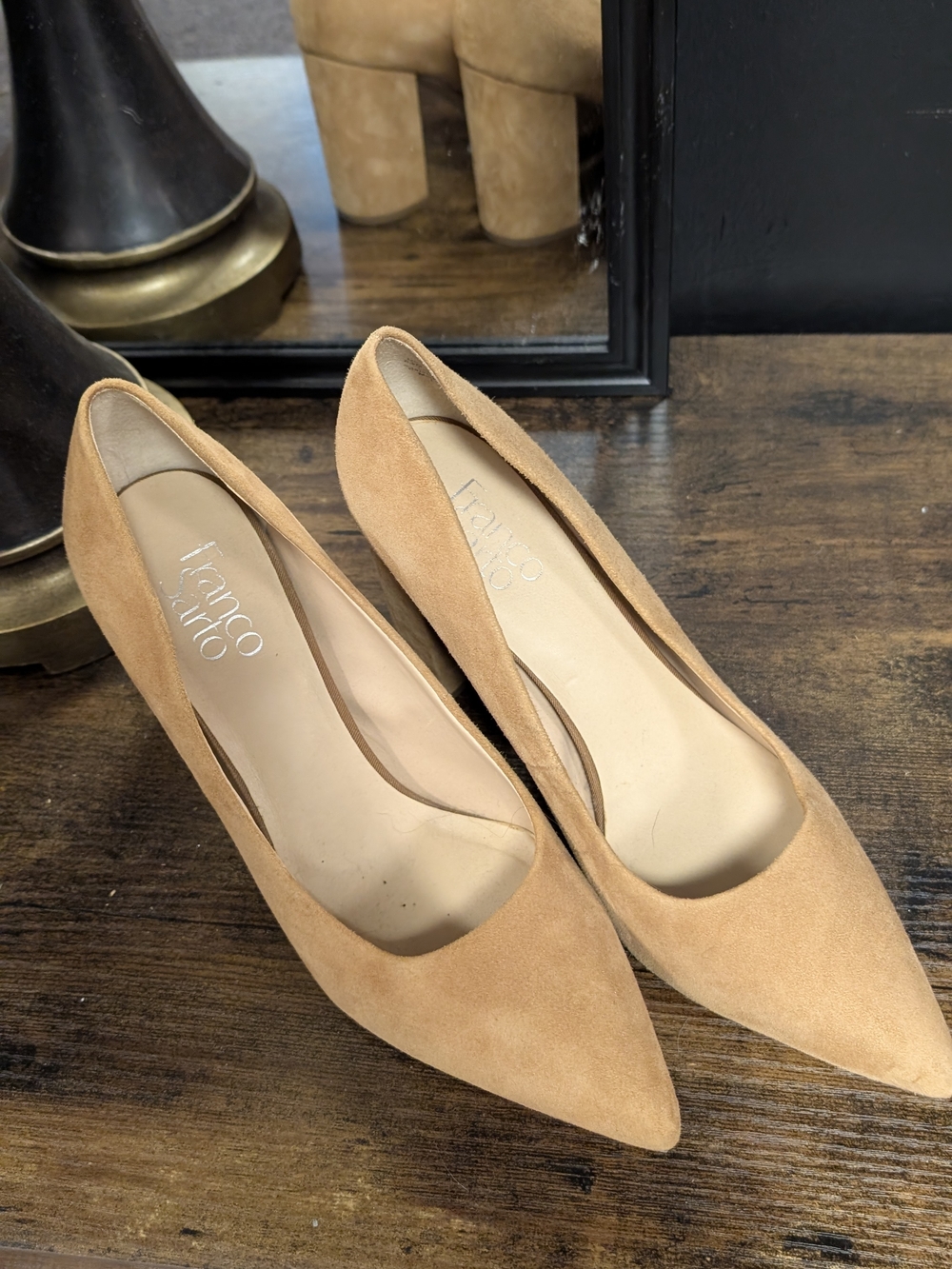 Franco Sarto Tan Suede Pointed-Toe Pumps